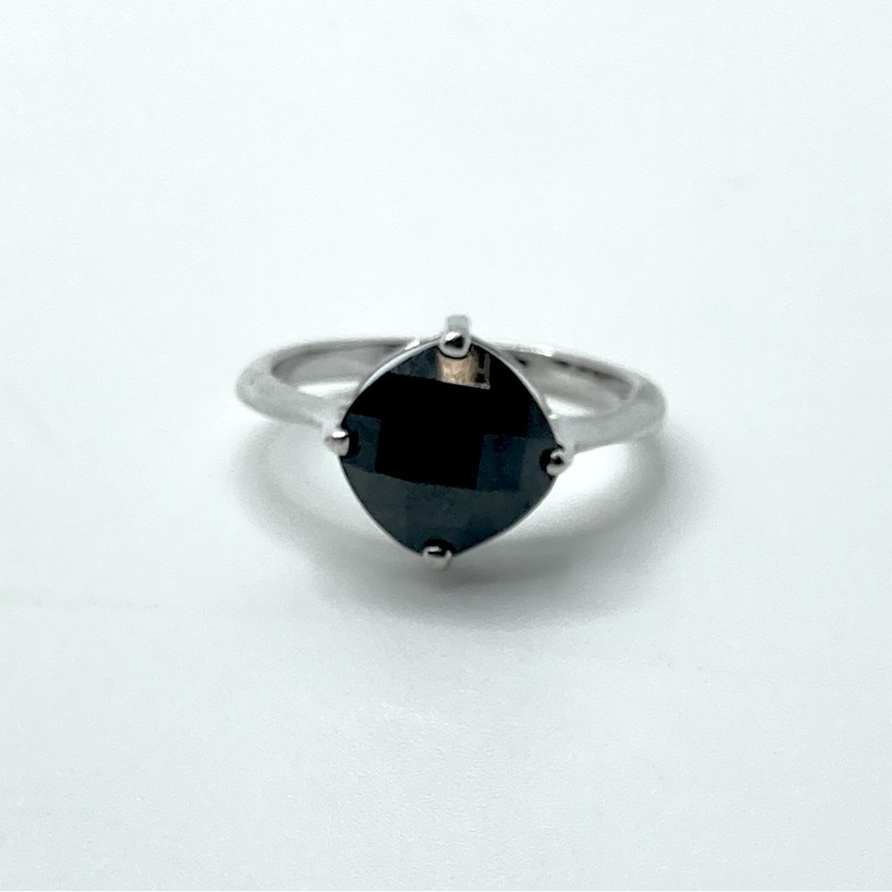 Vtg Sterling & Onyx Facet Cut Stone Knife Edged Band Ring Sz 6.25